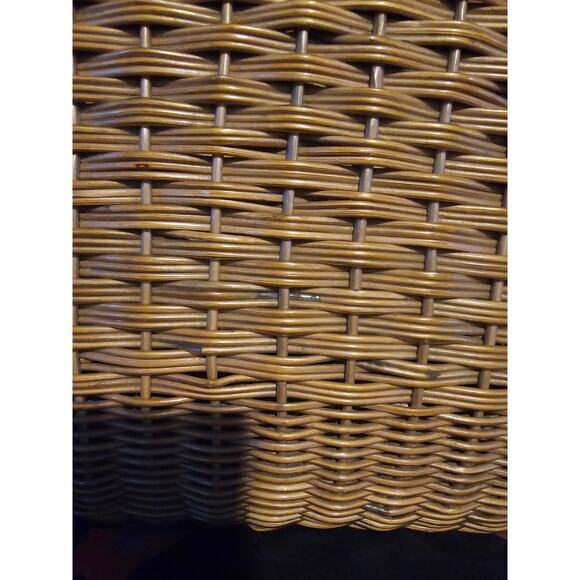 Vintage woven wicker briefcase style purse faux bamboo handle medium - Picture 7 of 11